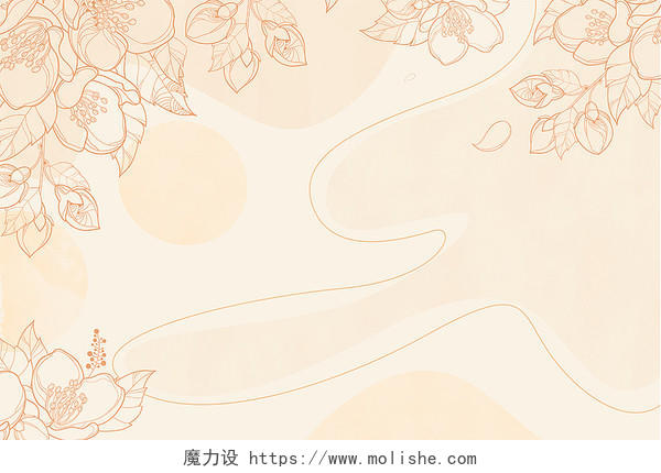 优雅金色线条花卉水彩背景